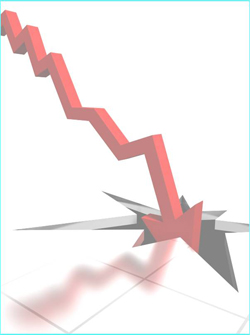 Recession, downward arrow